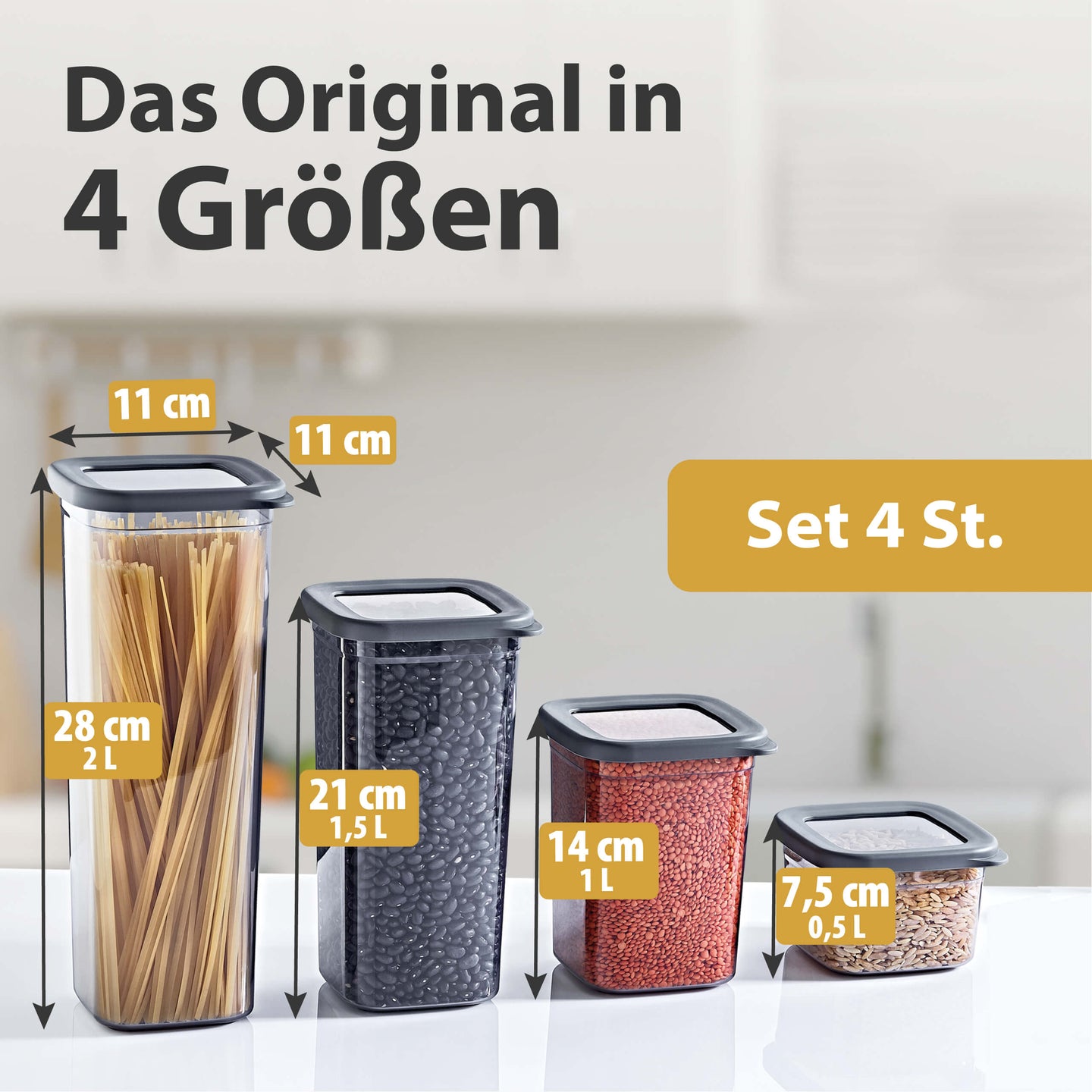 Luftdichte Vorratsdosen Mix Size Sets 4er Set Anthrazit