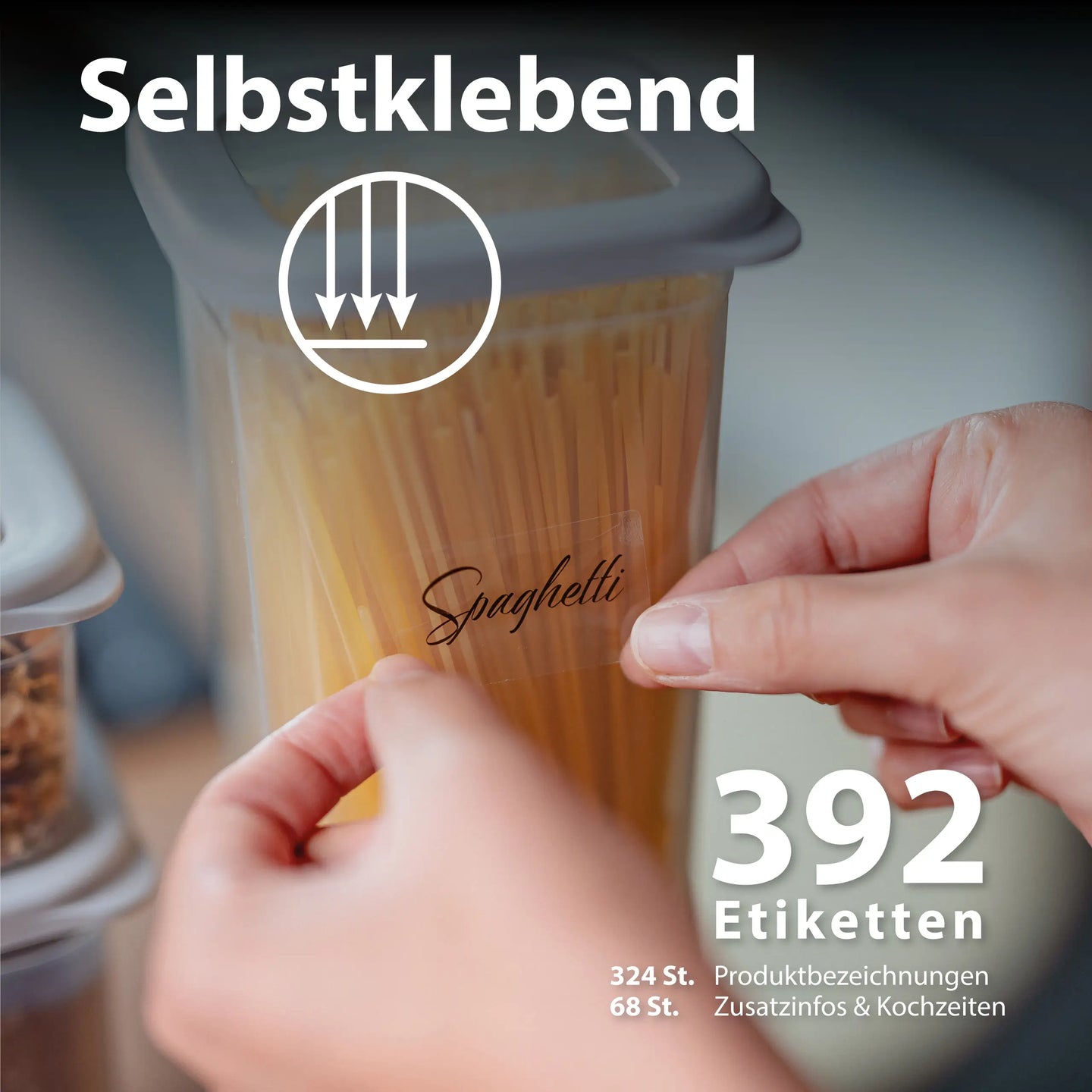 Etiketten für Vorratsdosen - Schrift auf transparenter Folie Schwarz 392 Stück
