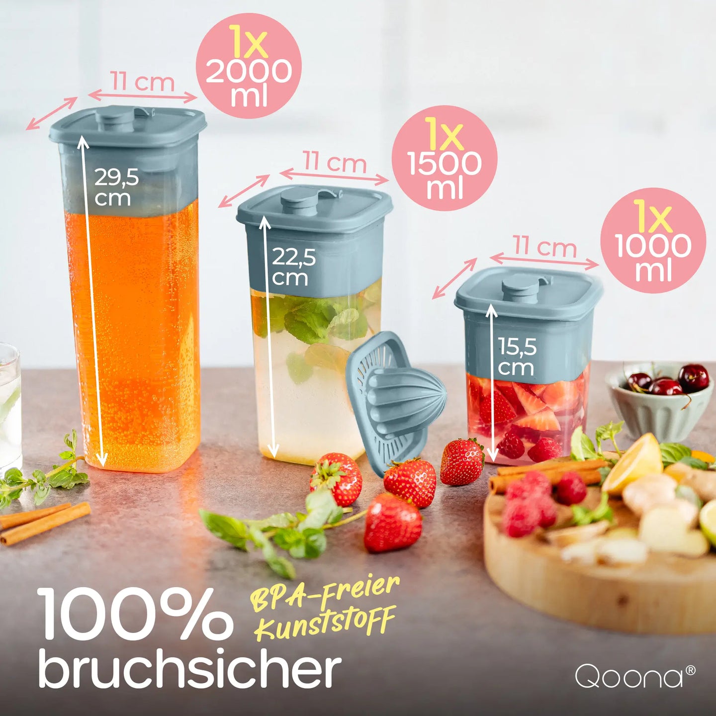 Getränkedosen mit Sieb & Saftpresse 3er Sets - Blau