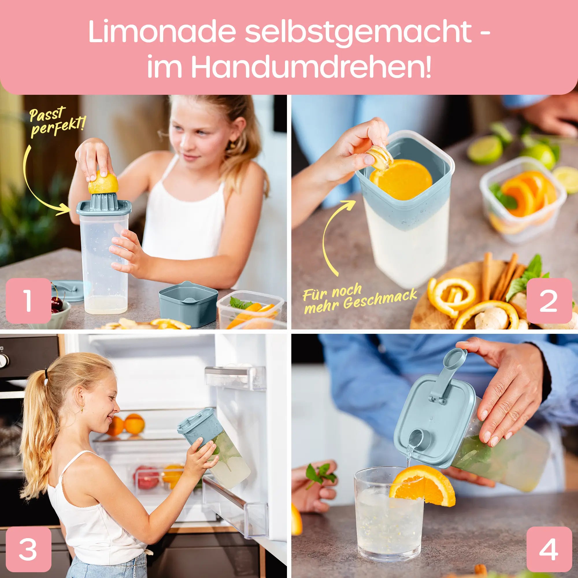 Getränkedosen mit Sieb & Saftpresse 3er Sets - Blau