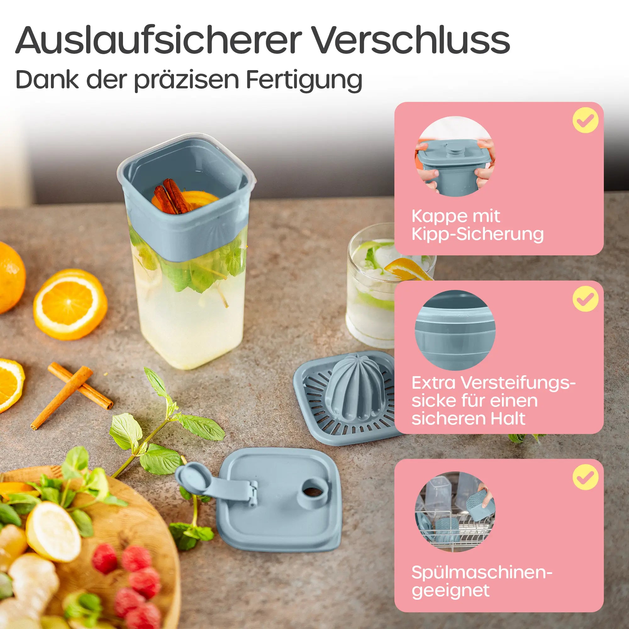 Getränkedosen mit Sieb & Saftpresse 3er Sets - Blau